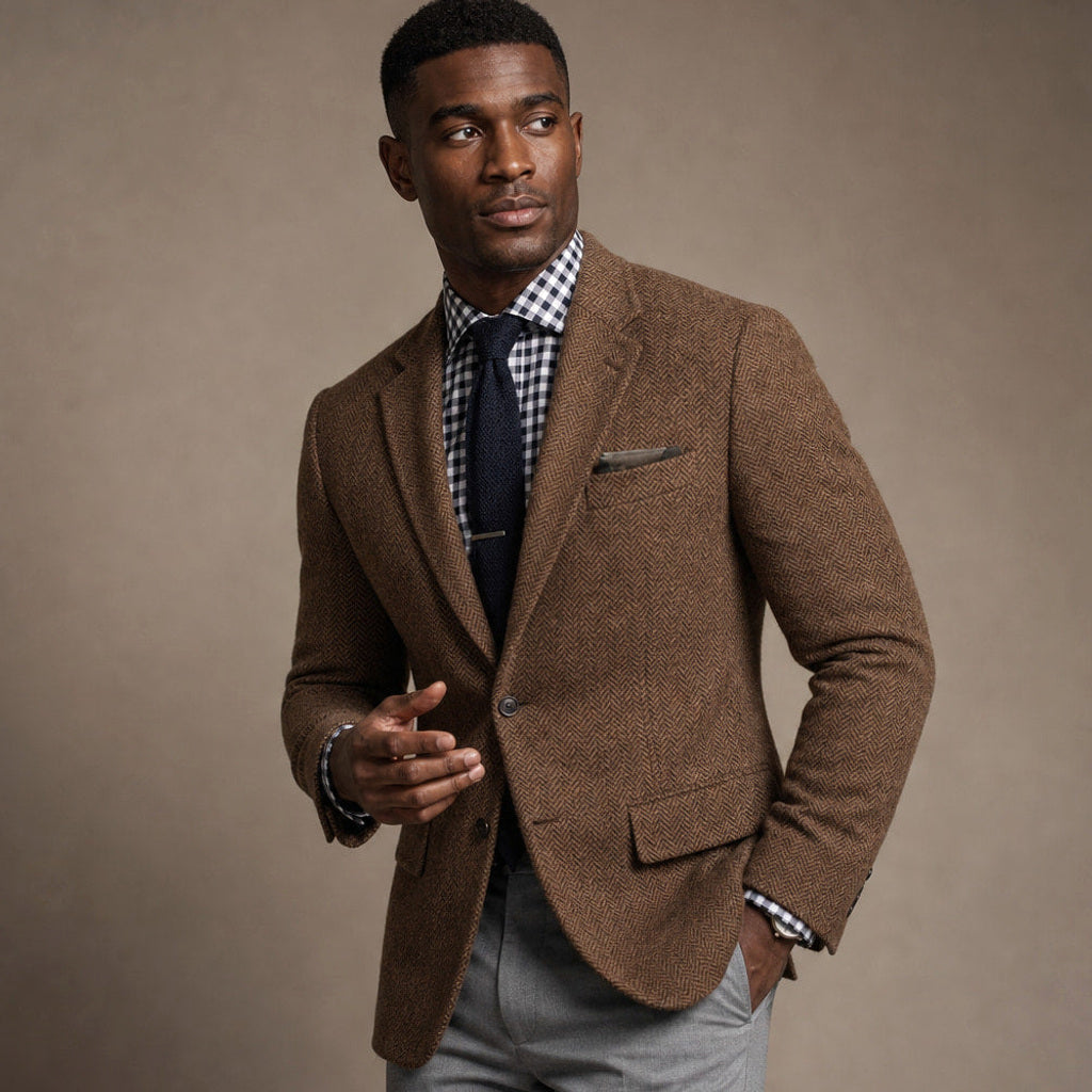 Rutger | Blazer Fischgrat Slim Fit Braun – Seitenansicht