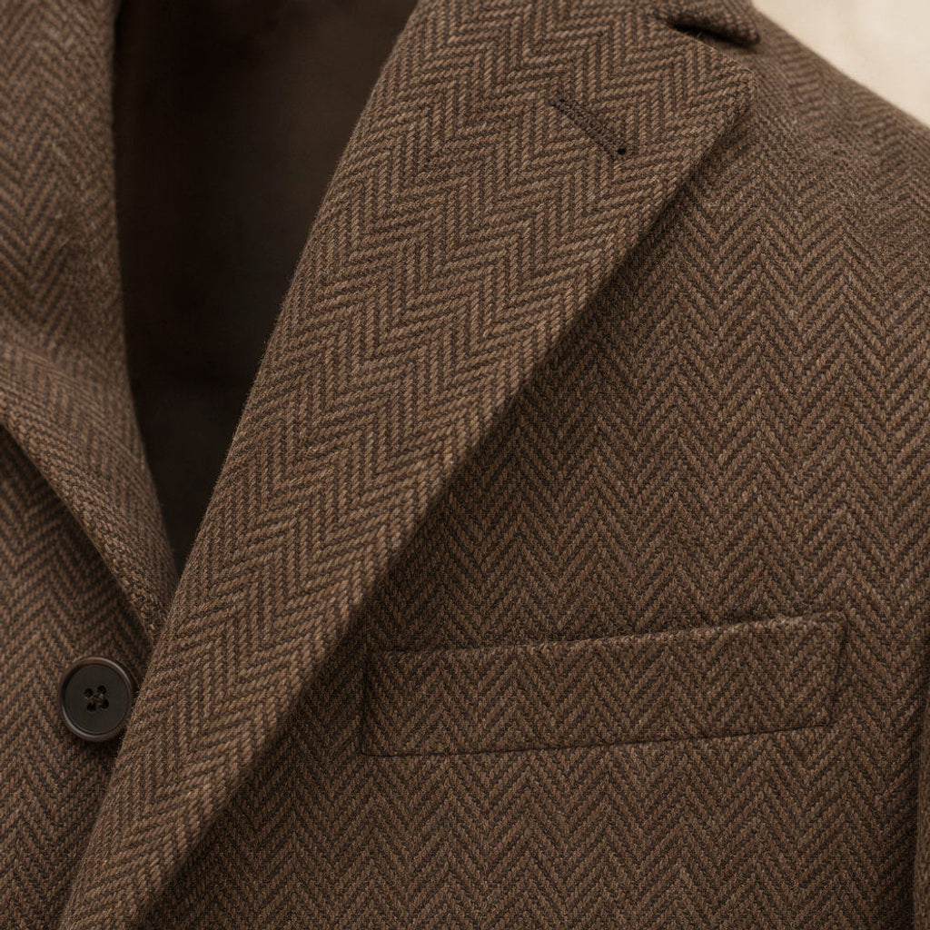 Rutger | Blazer Fischgrat Slim Fit Braun – Stoff- und Detailaufnahme