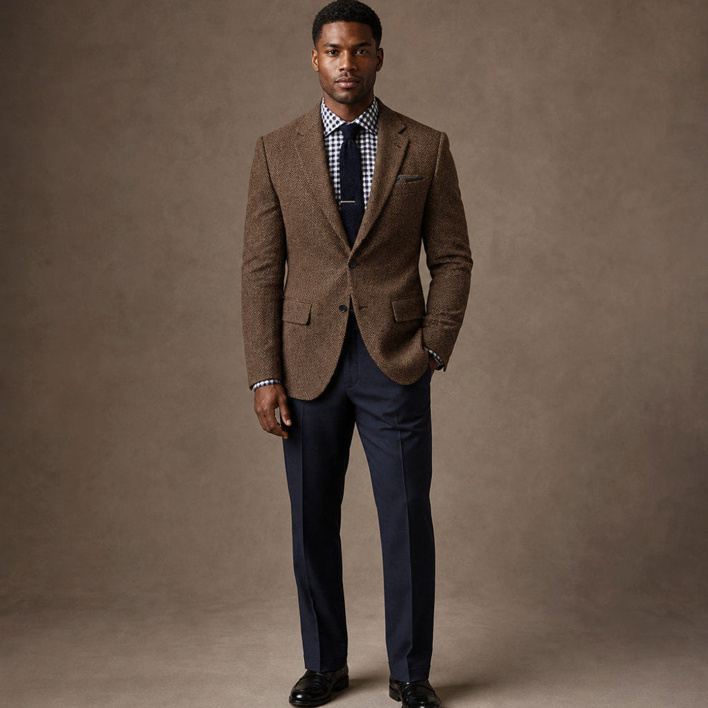 Rutger | Blazer Fischgrat Slim Fit Braun – Gesamtlook