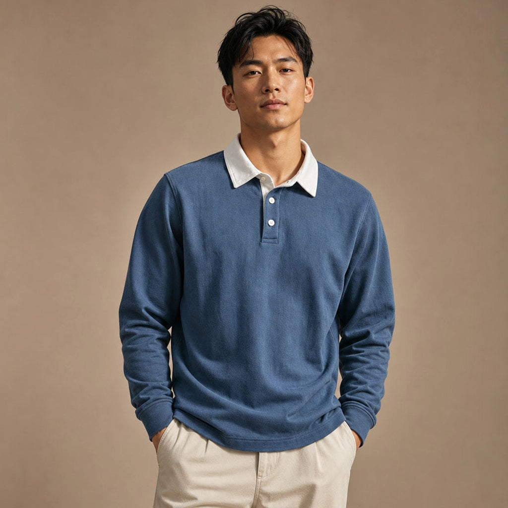 Salvo | Rugbyshirt Kontrastkragen Jersey Blau – Produktfoto