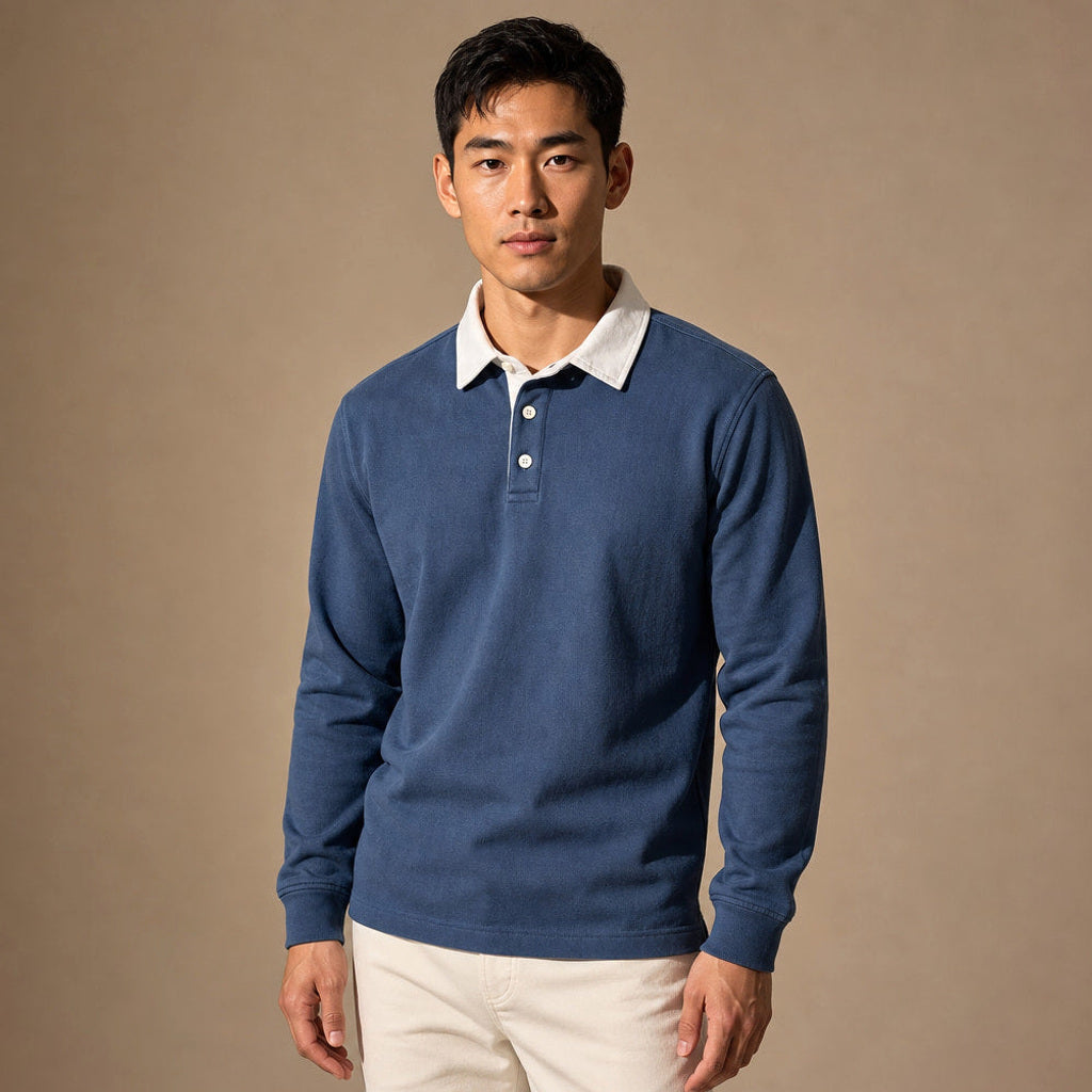 Salvo | Rugbyshirt Kontrastkragen Jersey in Blau – Premium Editorial