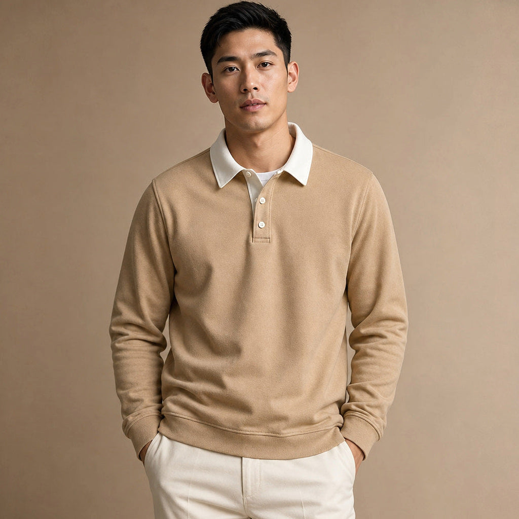Salvo | Rugbyshirt Kontrastkragen Jersey Khaki – Produktfoto