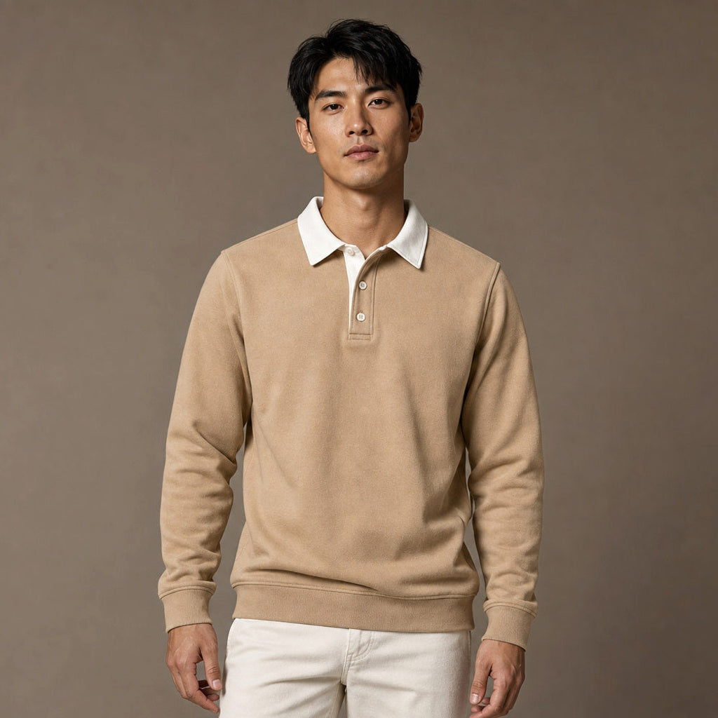 Salvo | Rugbyshirt Kontrastkragen Jersey in Khaki – Premium Editorial