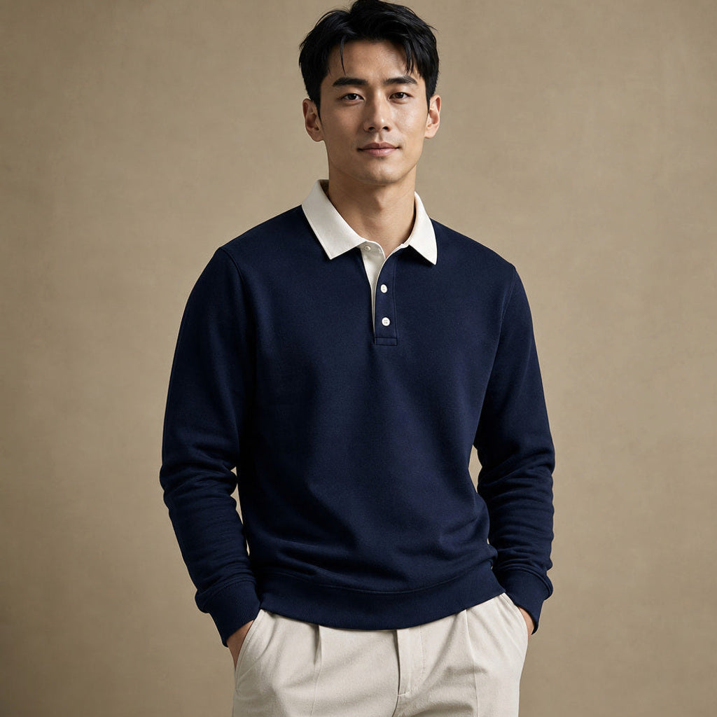 Salvo | Rugbyshirt Kontrastkragen Jersey Navy – Produktfoto