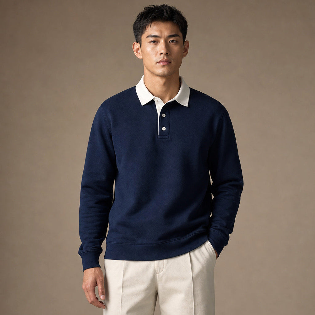 Salvo | Rugbyshirt Kontrastkragen Jersey in Navy – Premium Editorial
