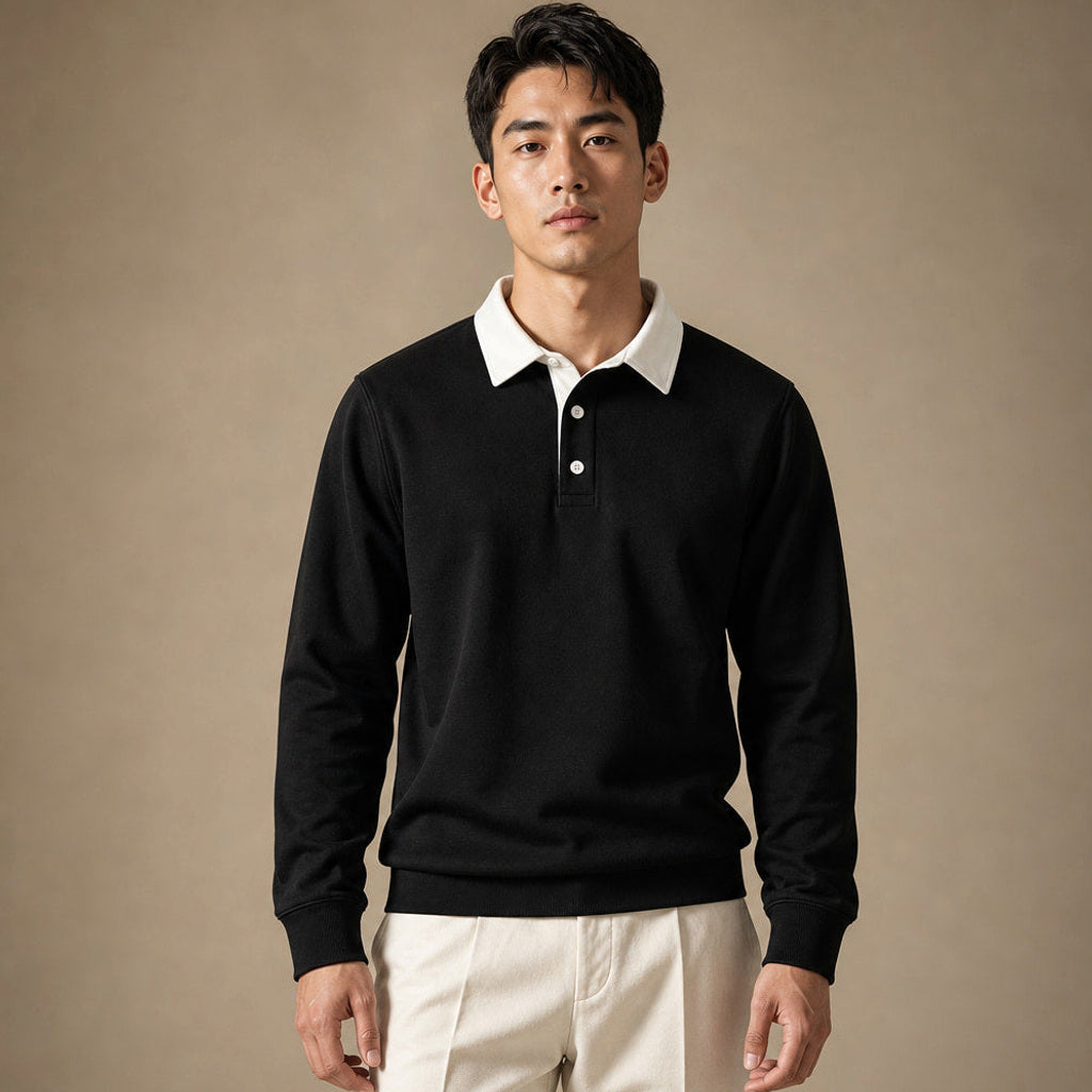 Salvo | Rugbyshirt Kontrastkragen Jersey in Schwarz – Premium Editorial