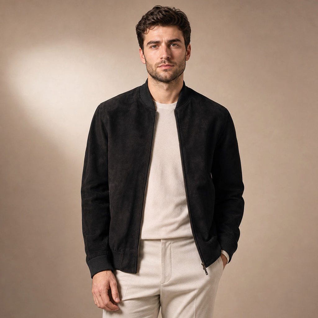 Sascha | Lederjacke Wildleder Rippbündchen – Produktfoto