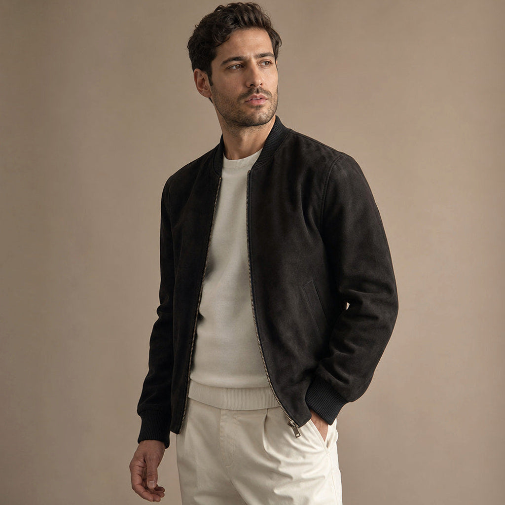 Sascha | Lederjacke Wildleder Rippbündchen – Produktfoto