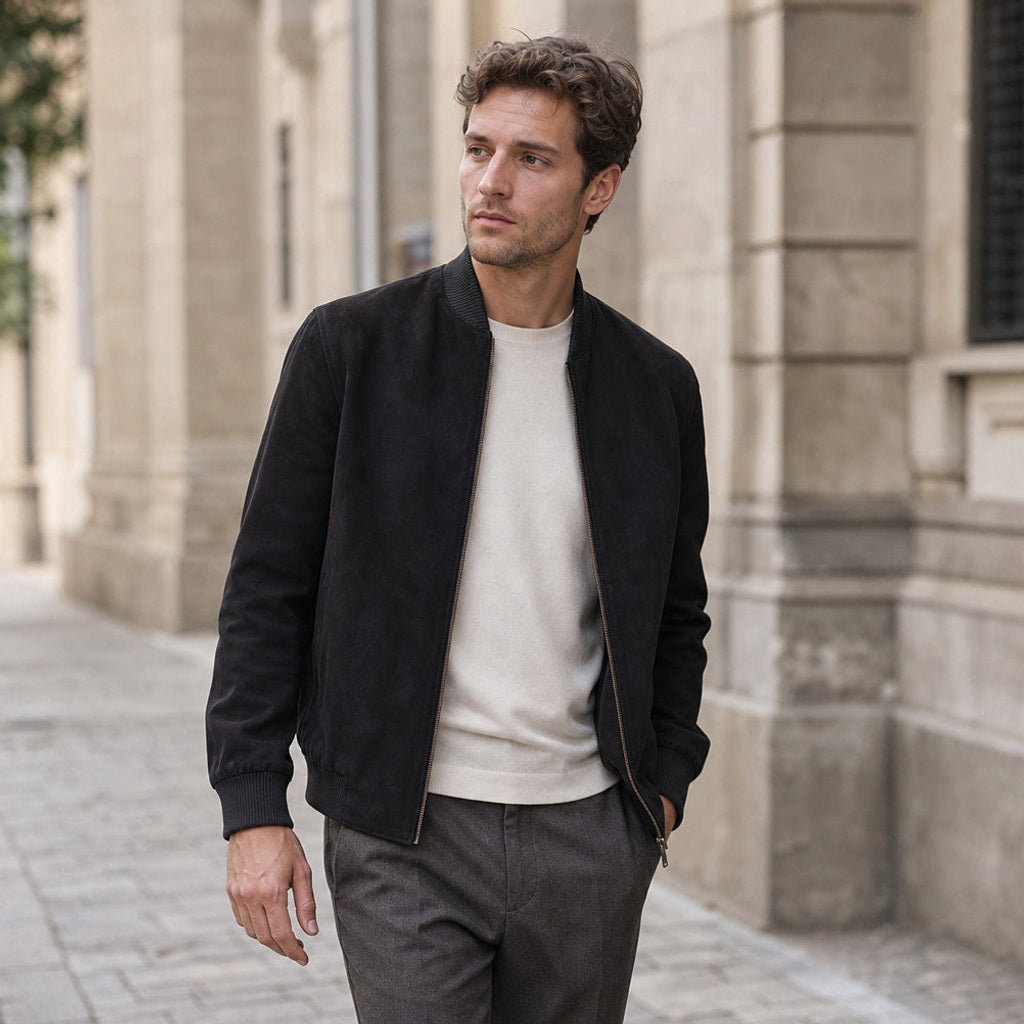 Sascha | Lederjacke Wildleder Rippbündchen – Produktfoto