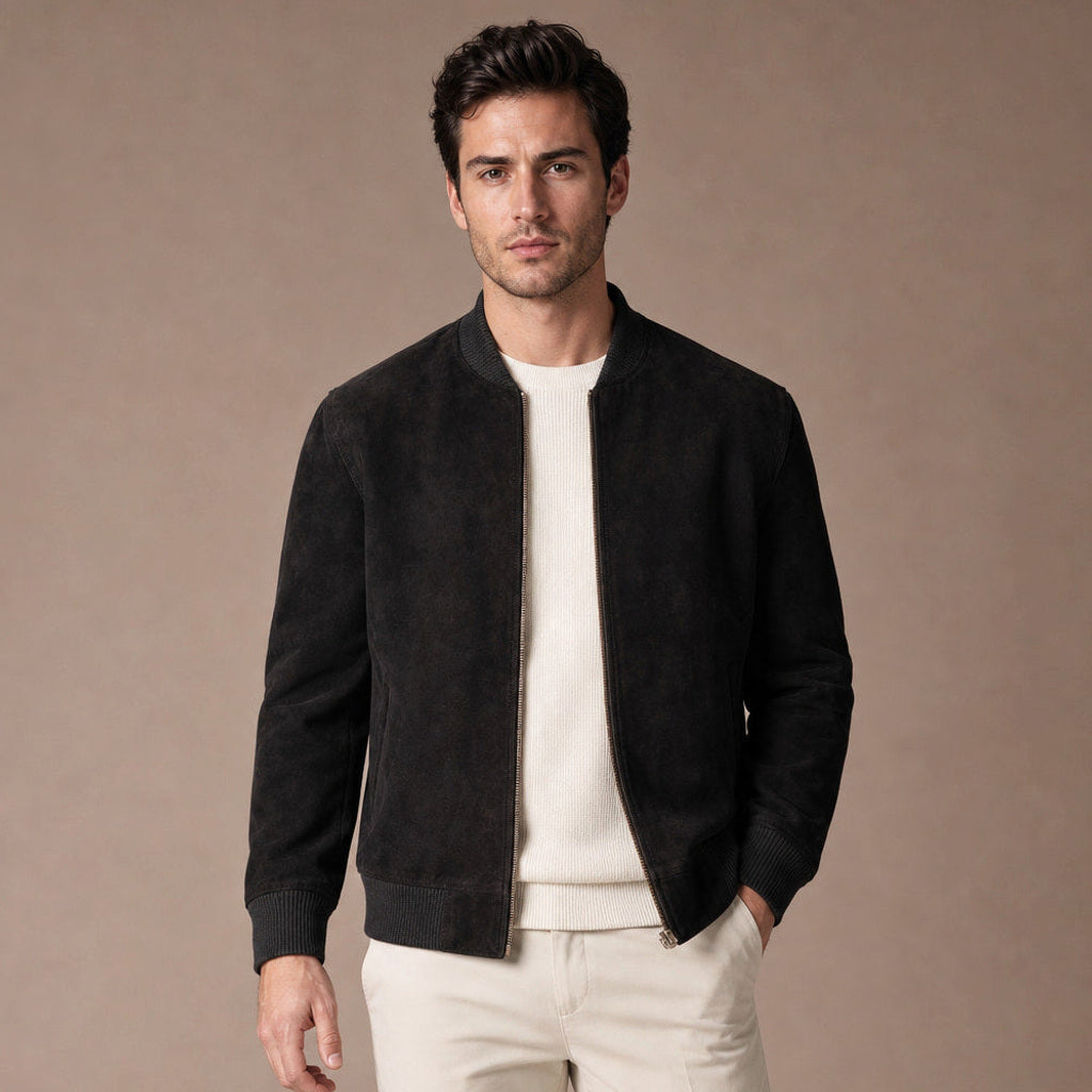 Sascha | Lederjacke Wildleder Rippbündchen – Produktfoto