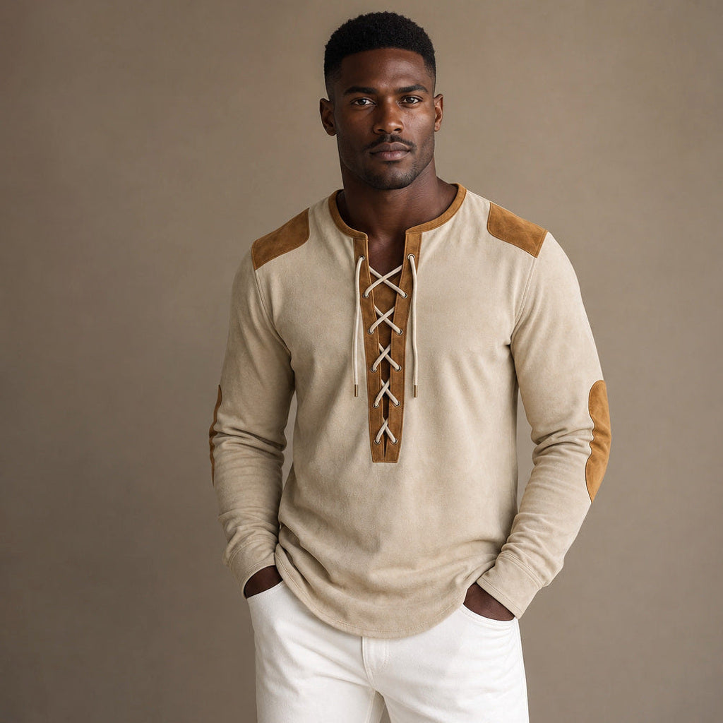 Sigismund | Henley Shirt Langarm mit Schnürleiste Creme / Beige – Produktfoto