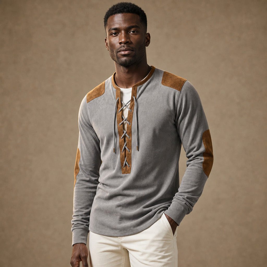 Sigismund | Henley Shirt Langarm mit Schnürleiste Schiefergrau – Produktfoto