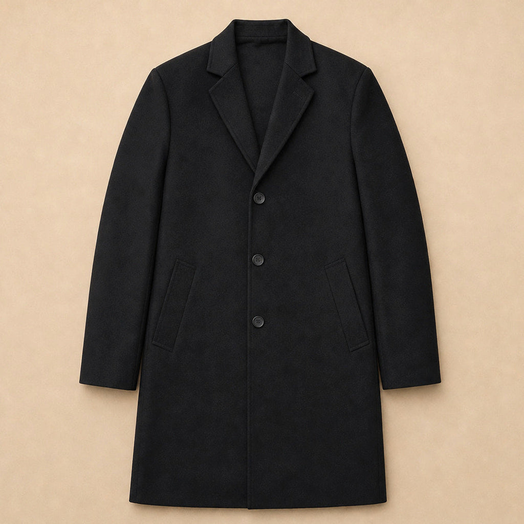 Sigurd | Wollmantel Einreiher Schwarz Schwarz – Flatlay-Produktfoto