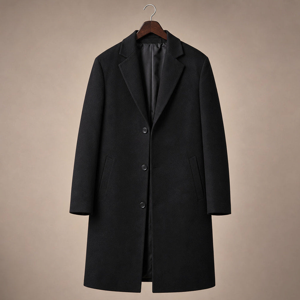Sigurd | Wollmantel Einreiher Schwarz Schwarz – Produktfoto