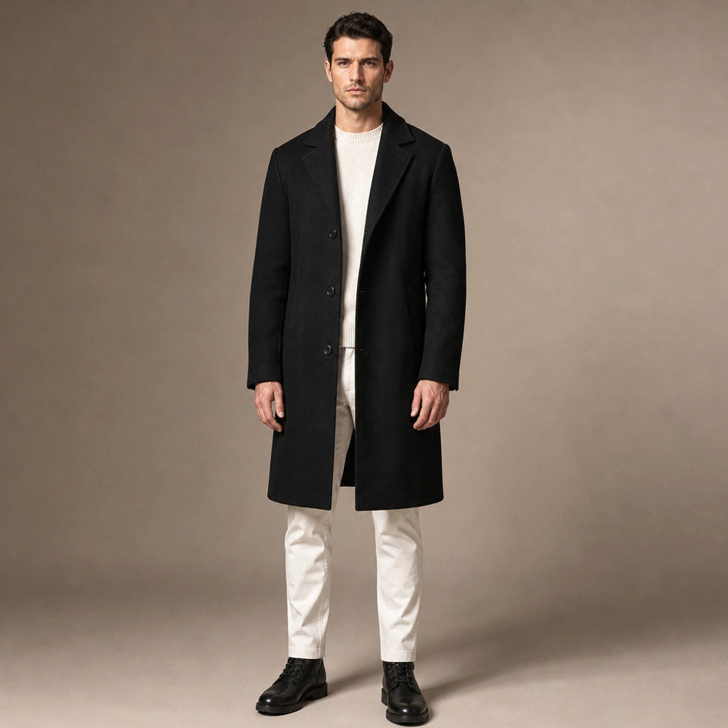 Sigurd | Wollmantel Einreiher Schwarz in Schwarz – Premium Editorial