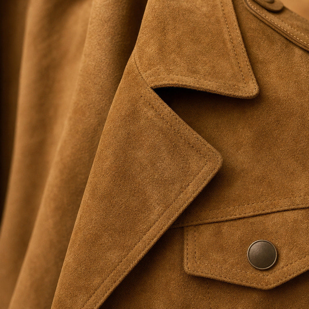 Simon | Blazer Wildlederoptik Zweireiher Khaki – Stoff- und Detailaufnahme