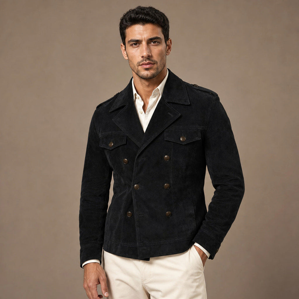 Simon | Blazer Wildlederoptik Zweireiher in Schwarz – Premium Editorial