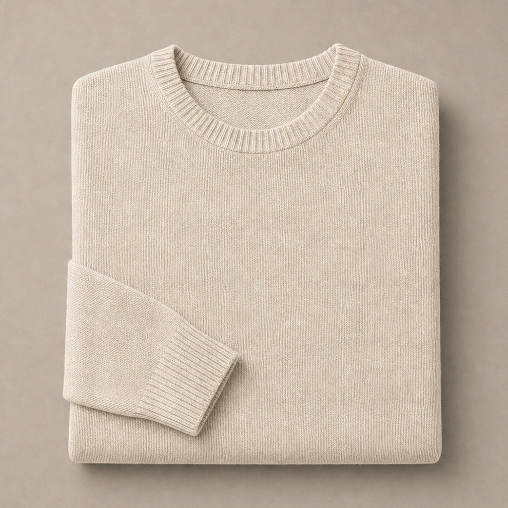 Steffen | Pullover Rundhals Feinstrick Beige – Produktfoto