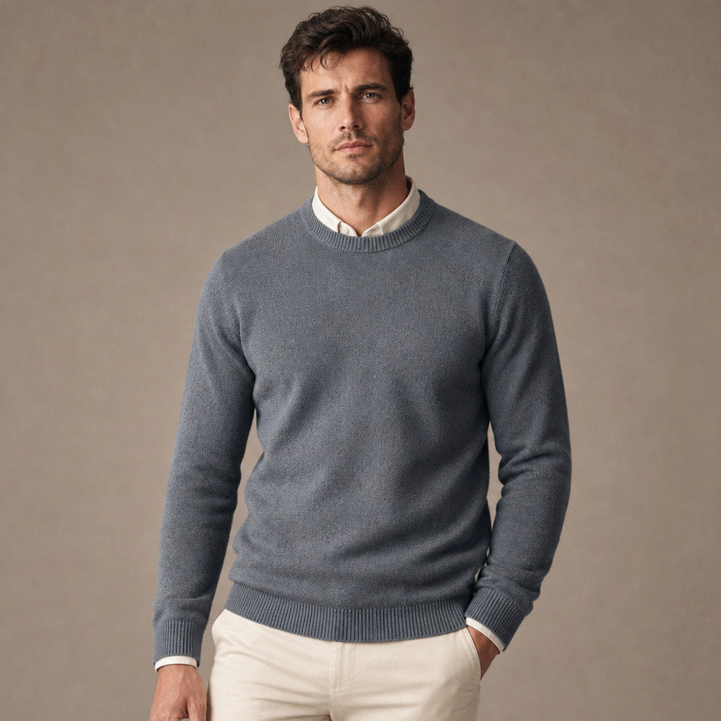 Steffen | Pullover Rundhals Feinstrick in Dunkelgrau – Premium Editorial