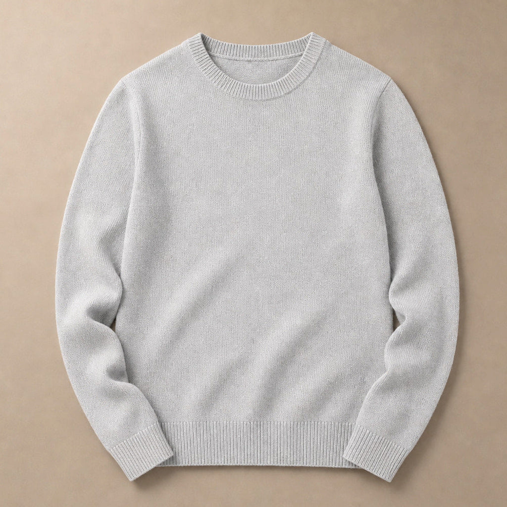 Steffen | Pullover Rundhals Feinstrick Hellgrau – Produktfoto