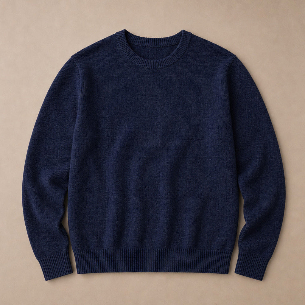 Steffen | Pullover Rundhals Feinstrick Navy – Produktfoto