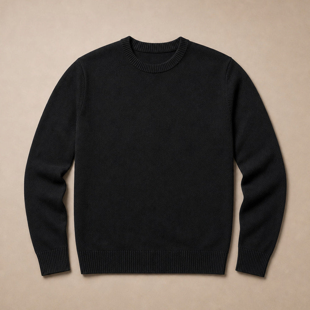 Steffen | Pullover Rundhals Feinstrick Schwarz – Produktfoto