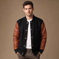 Theudemar | Collegejacke Wollkörper Lederärmel Schwarz – Produktfoto
