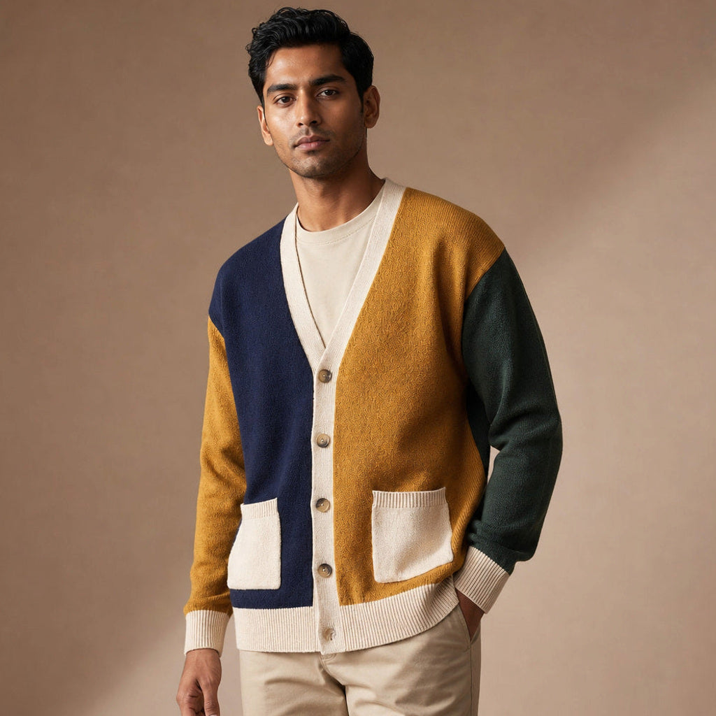 Thibaut | Strickjacke Kontrastblende Knopfleiste – Seitenansicht