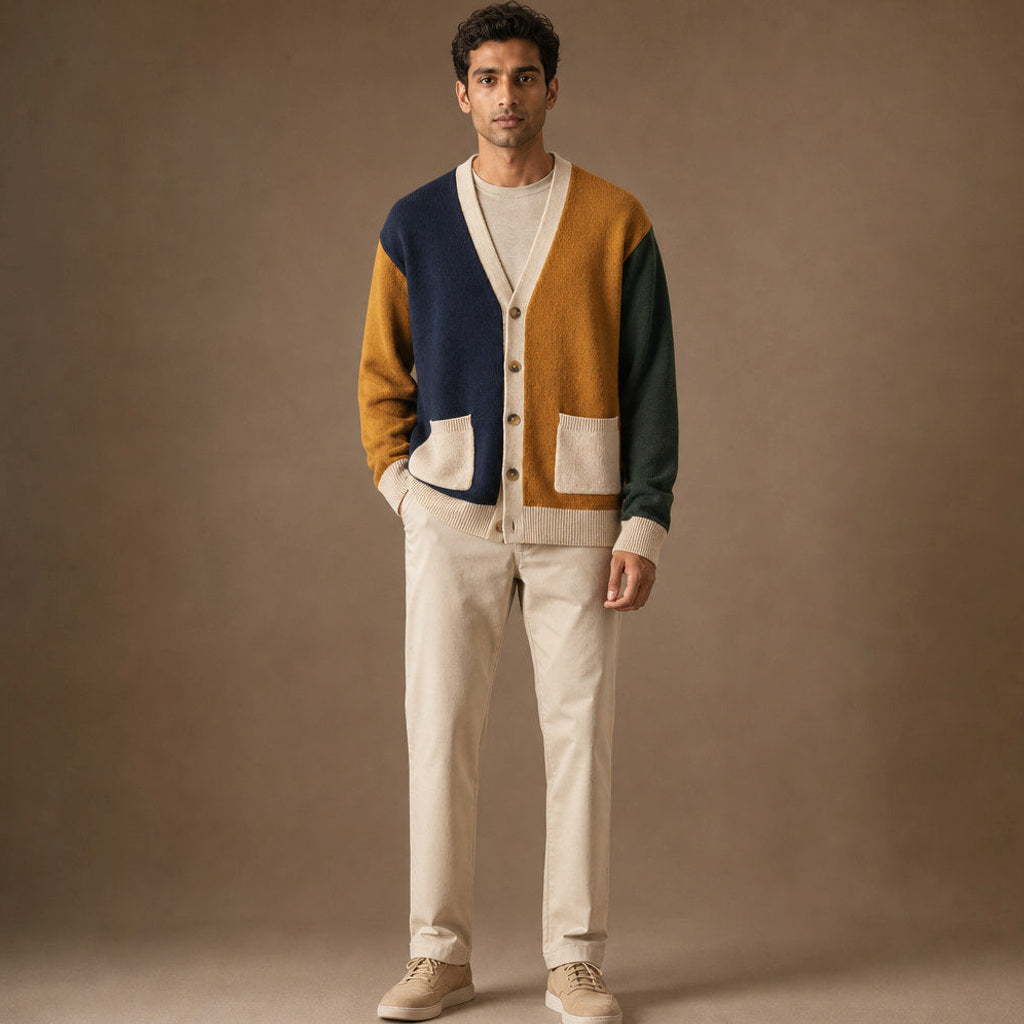 Thibaut | Strickjacke Kontrastblende Knopfleiste – Gesamtlook