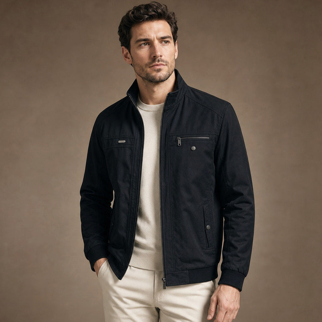 Thoralf | Steppjacke Stehkragen Schwarz – Seitenansicht