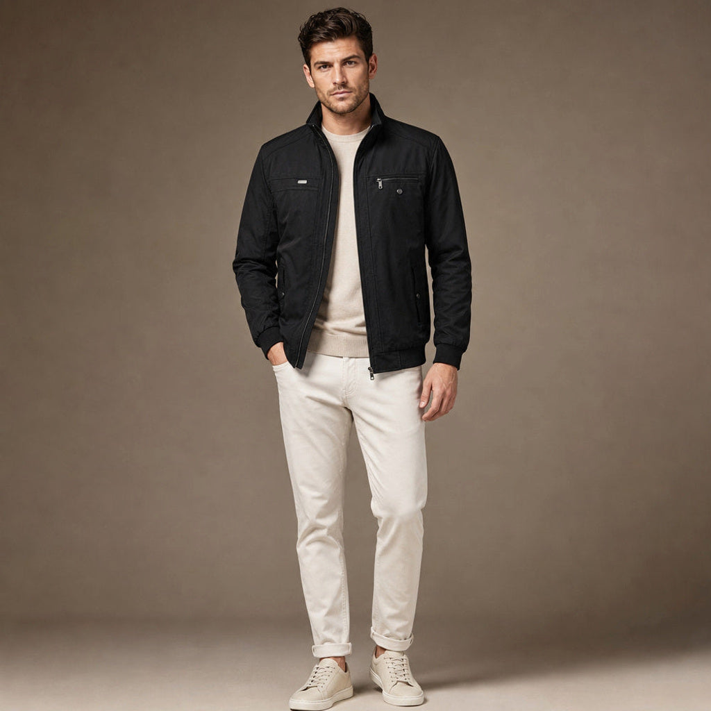 Thoralf | Steppjacke Stehkragen Schwarz – Gesamtlook