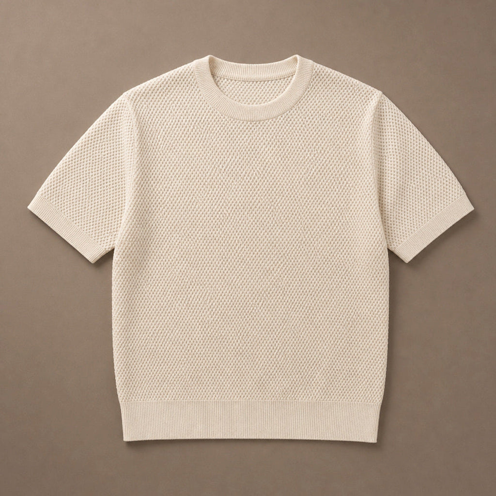 Thoren | Waffelstrick T-Shirt Rundhals Creme – Produktfoto