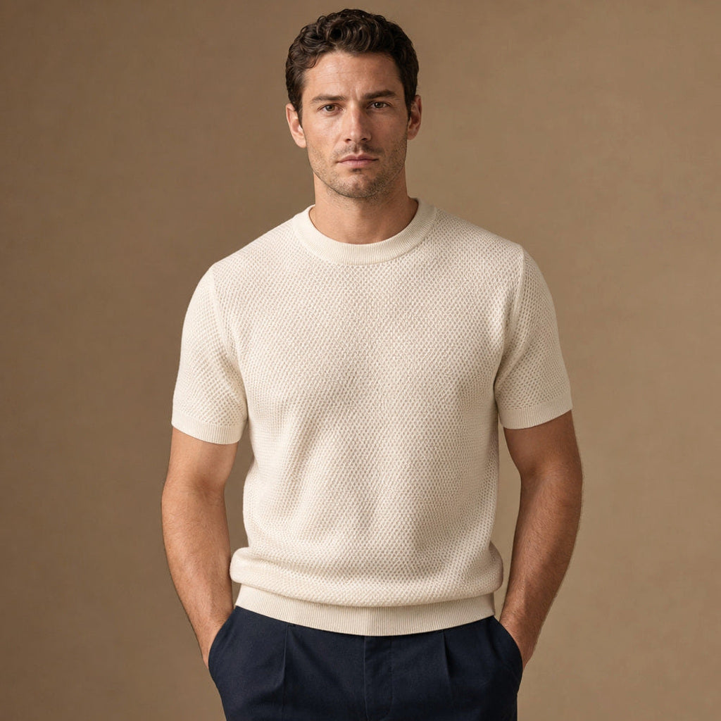 Thoren | Waffelstrick T-Shirt Rundhals in Creme – Premium Editorial