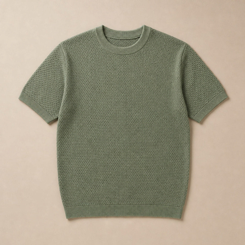 Thoren | Waffelstrick T-Shirt Rundhals Grün – Produktfoto
