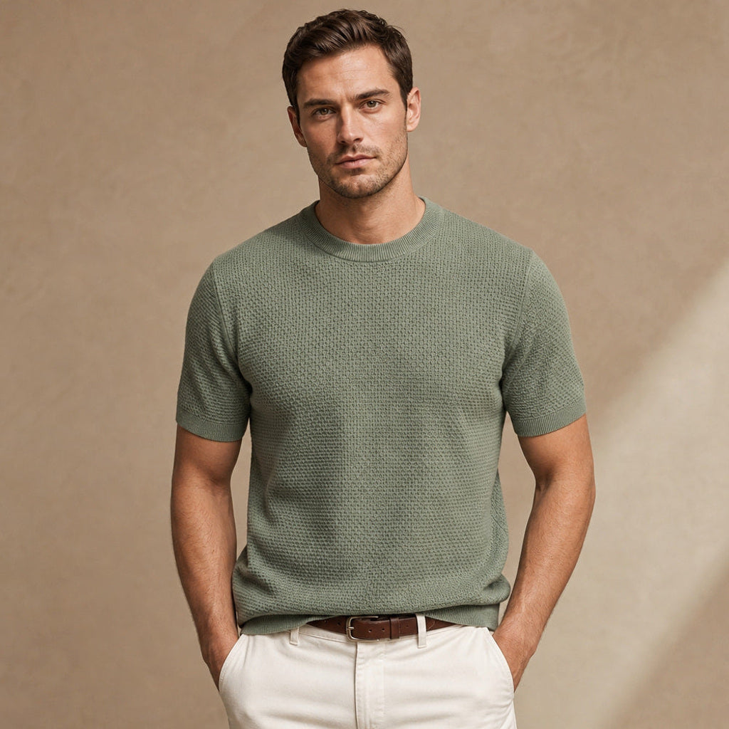 Thoren | Waffelstrick T-Shirt Rundhals in Grün – Premium Editorial
