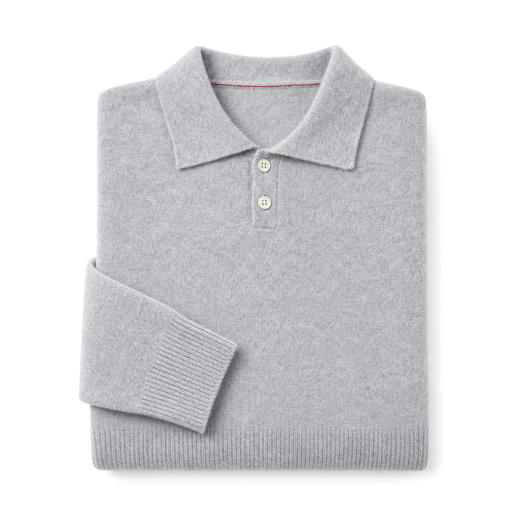 Thorsten | Strickpoloshirt gebürstet Hellgrau – Produktfoto