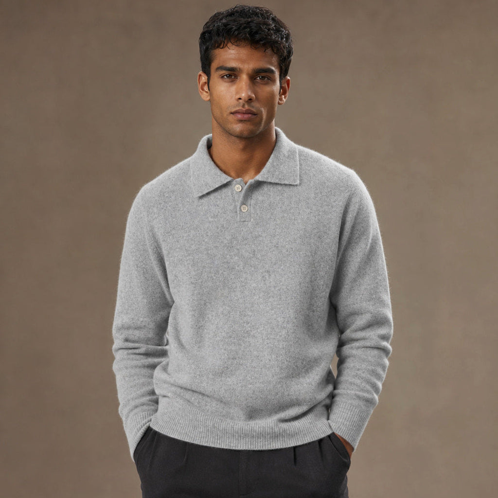 Thorsten | Strickpoloshirt gebürstet in Hellgrau – Premium Editorial