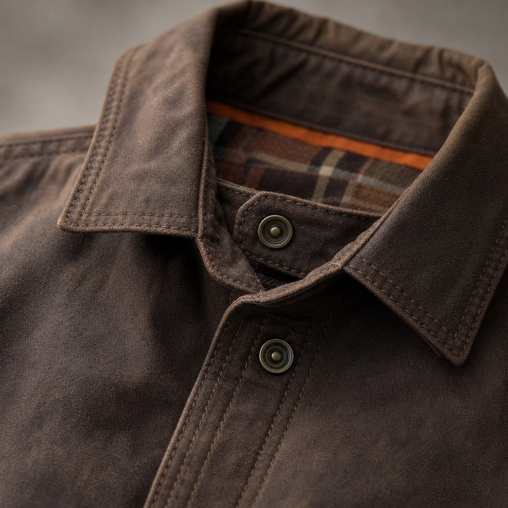 Torwald | Wachsjacke Regular Fit Dunkelbraun – Stoff- und Detailaufnahme