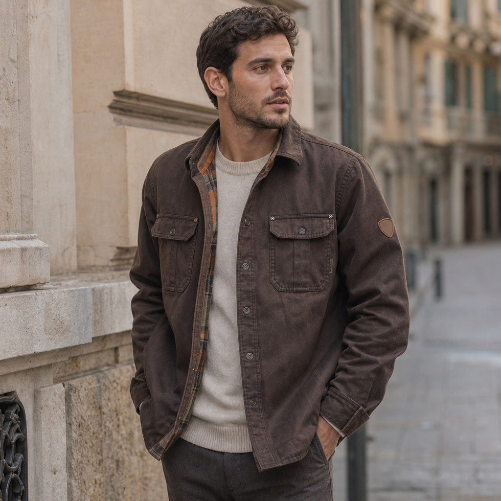 Torwald | Wachsjacke Regular Fit Dunkelbraun – Gestyltes Editorial-Foto