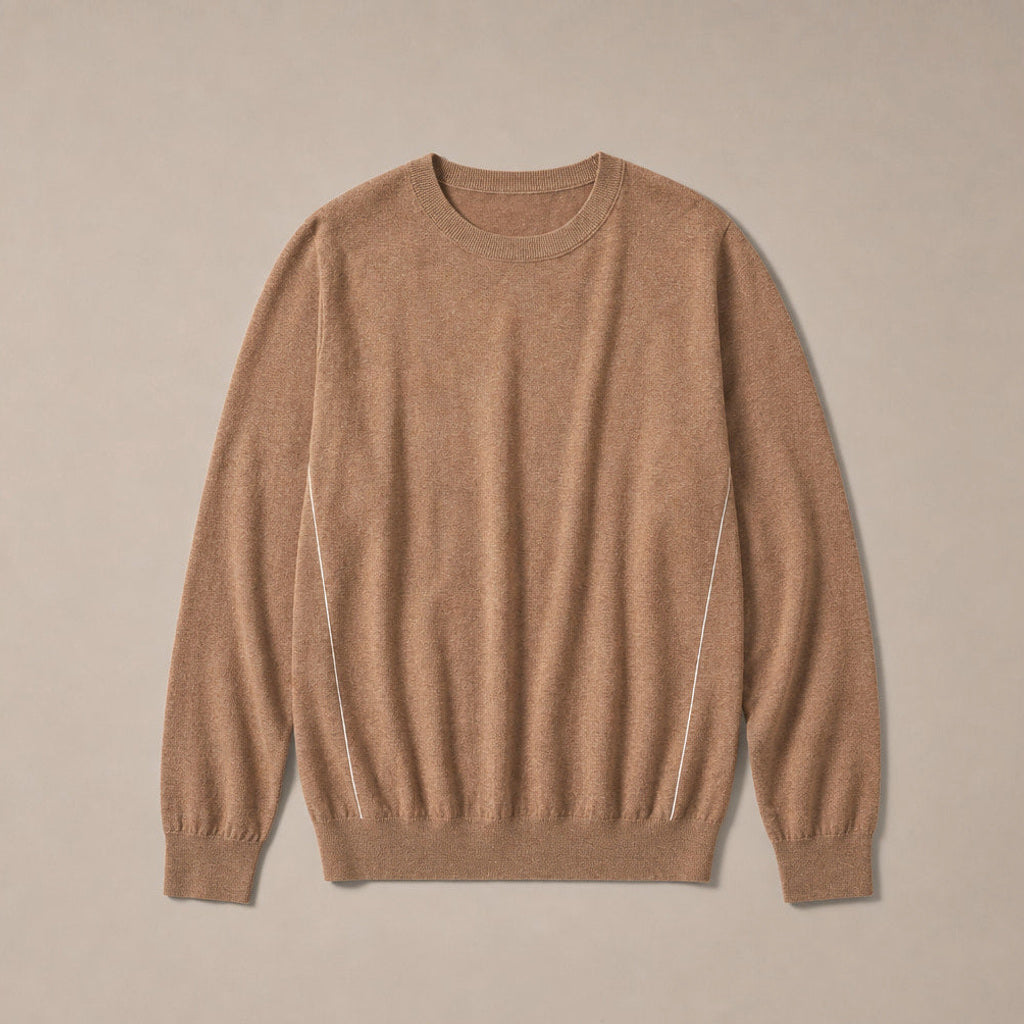 Untold | Feinstrick-Pullover Kontrastpaspel Camel – Produktfoto