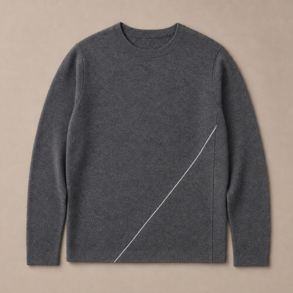 Untold | Feinstrick-Pullover Kontrastpaspel Dunkelgrau – Produktfoto