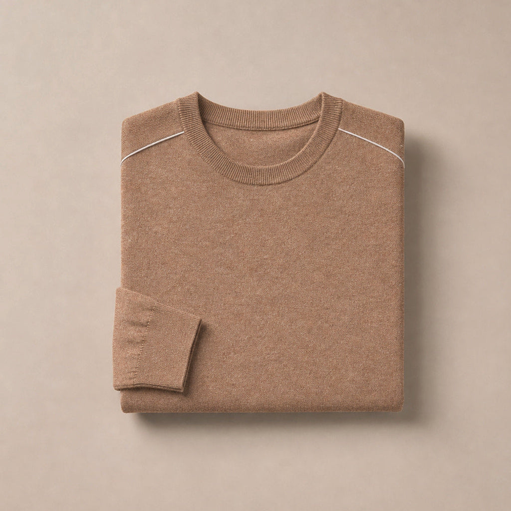 Untold | Feinstrick-Pullover Kontrastpaspel Hanf – Produktfoto