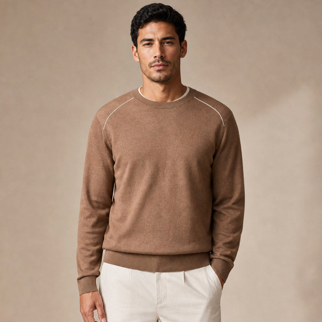 Untold | Feinstrick-Pullover Kontrastpaspel in Hanf – Premium Editorial
