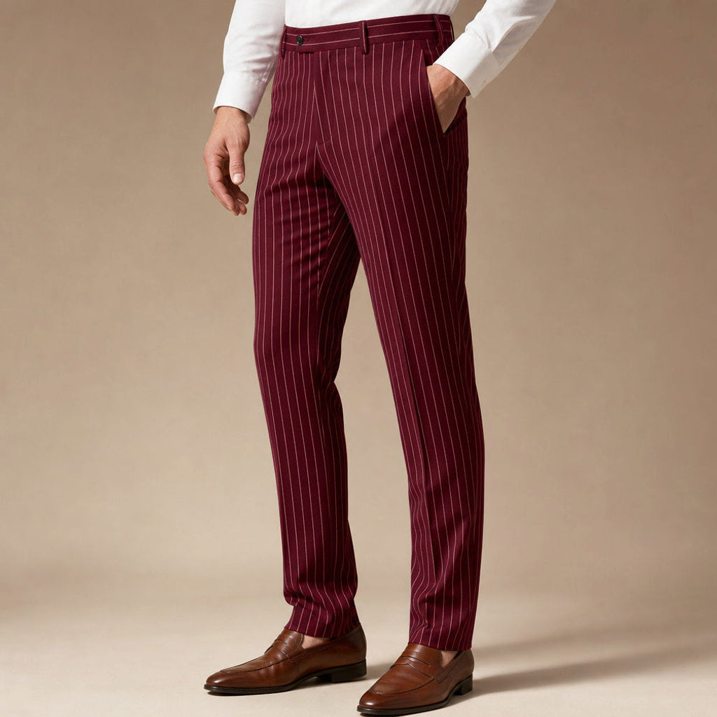 Corbin | Anzughose Nadelstreifen Slim Fit Bordeaux – Seitenansicht