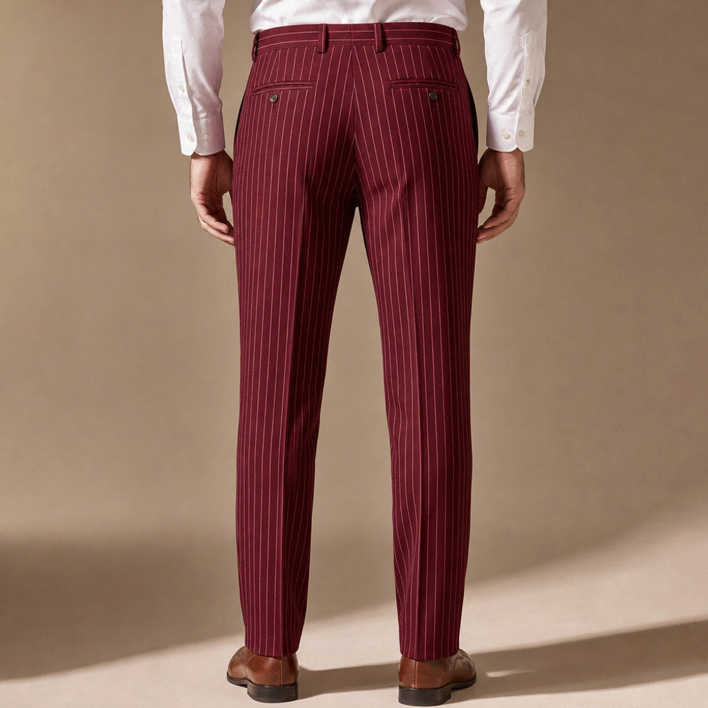 Corbin | Anzughose Nadelstreifen Slim Fit Bordeaux – Gesamtlook
