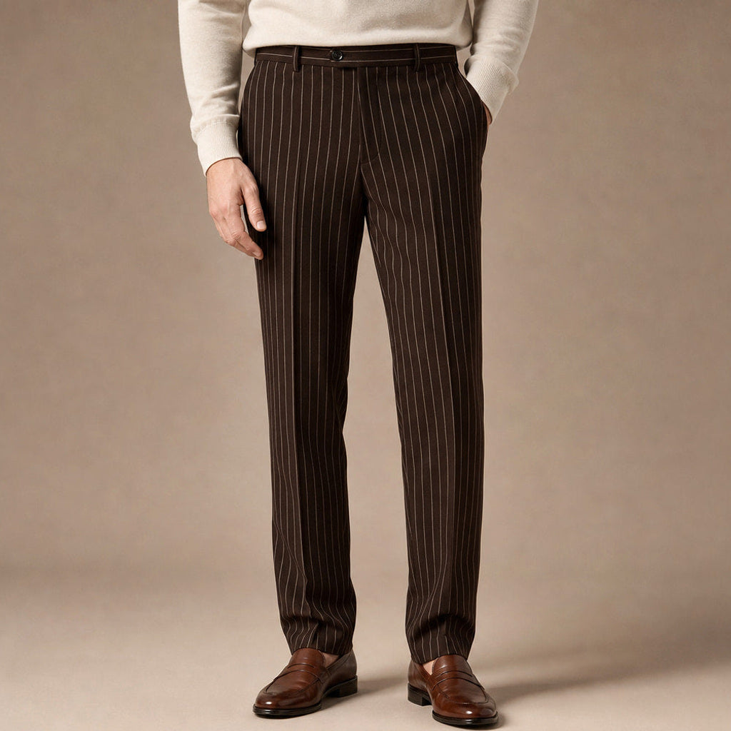 Corbin | Anzughose Nadelstreifen Slim Fit in Braun – Premium Editorial