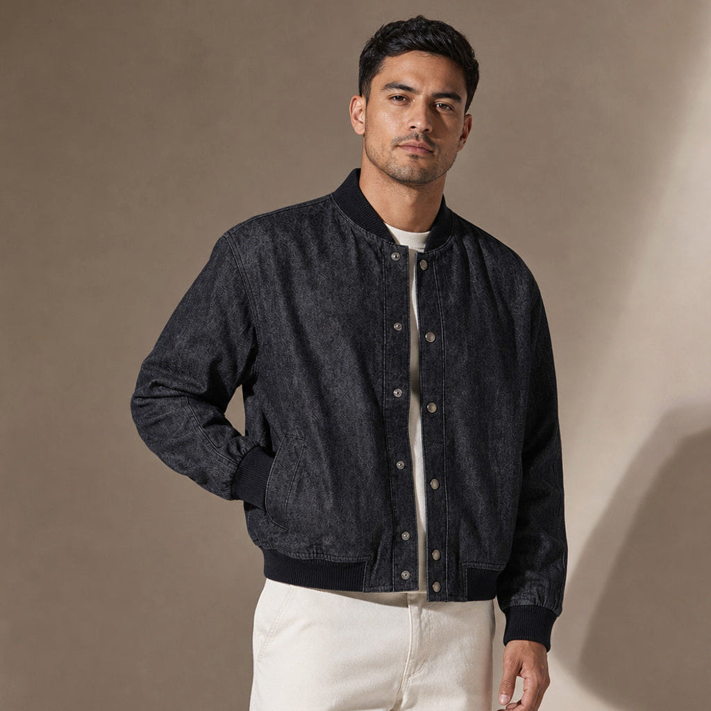 Velkan | Bomberjacke Raw Denim Indigo – Seitenansicht