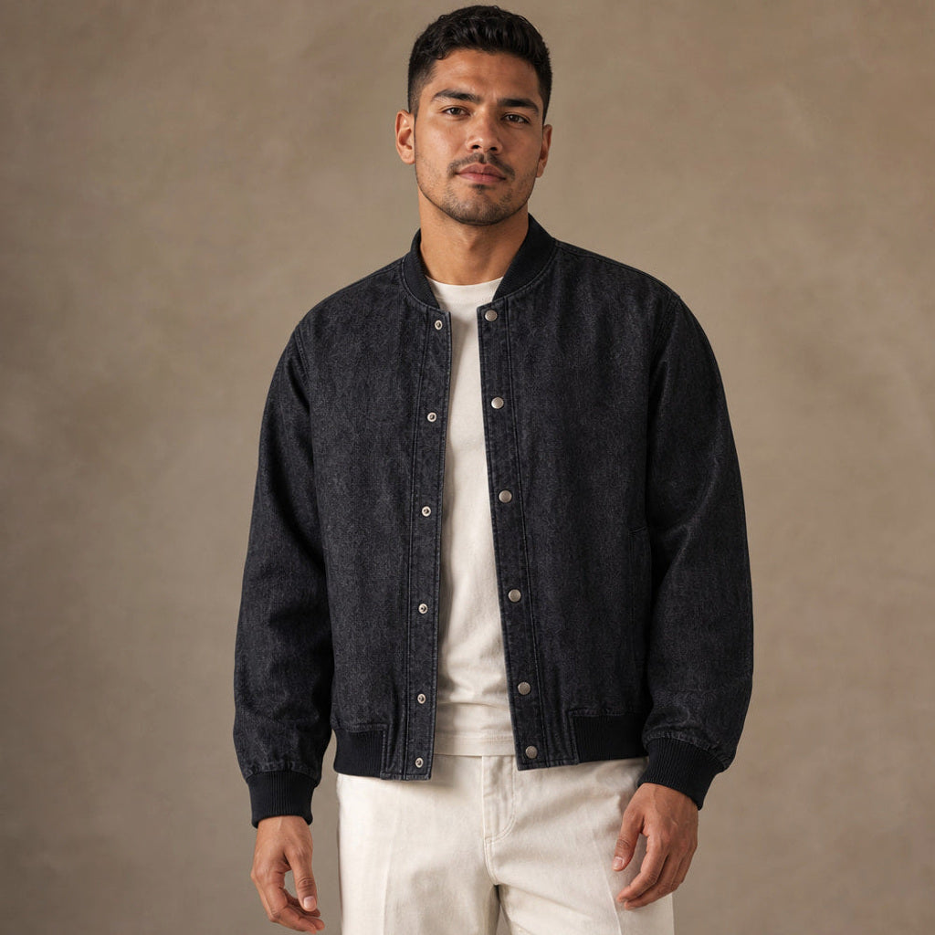 Velkan | Bomberjacke Raw Denim Indigo – Produktfoto