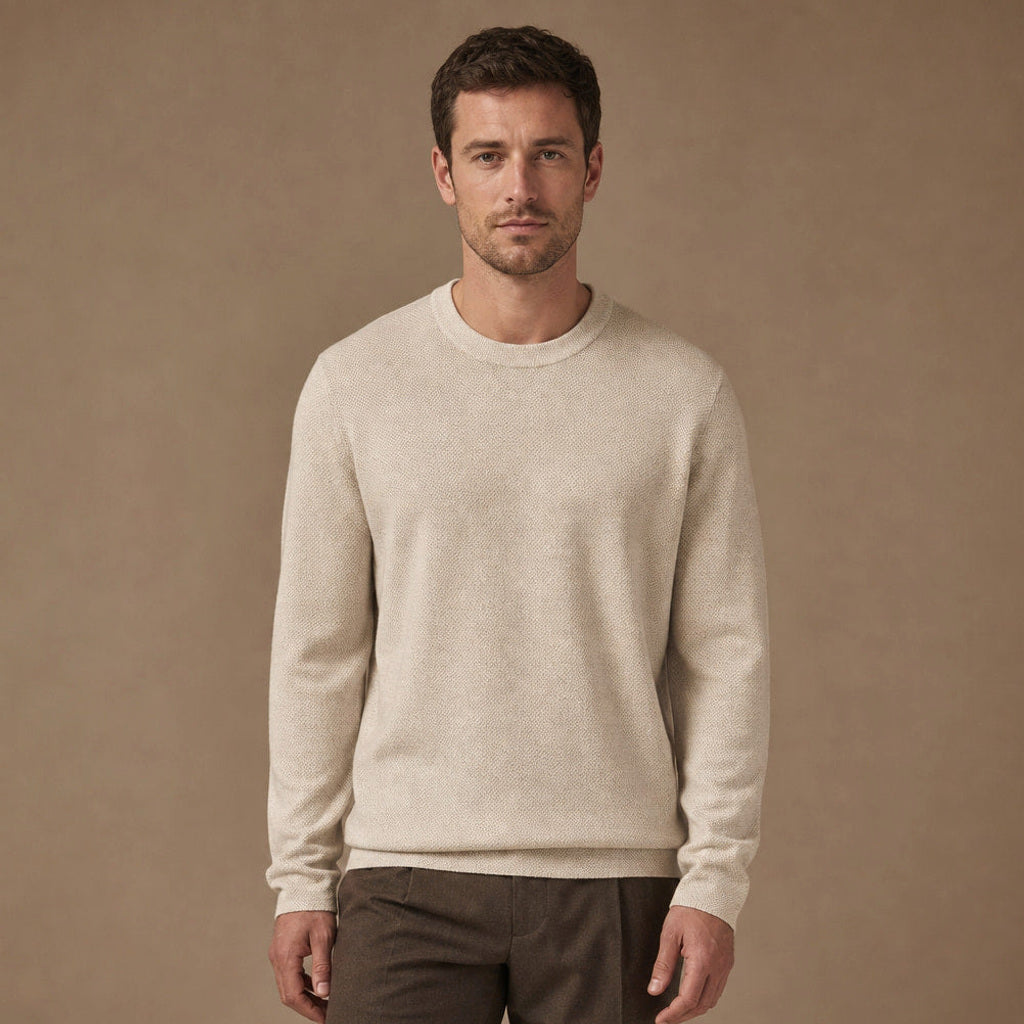 Vincenz | Wollpullover Birdseye-Strick in Champagnerbeige – Premium Editorial