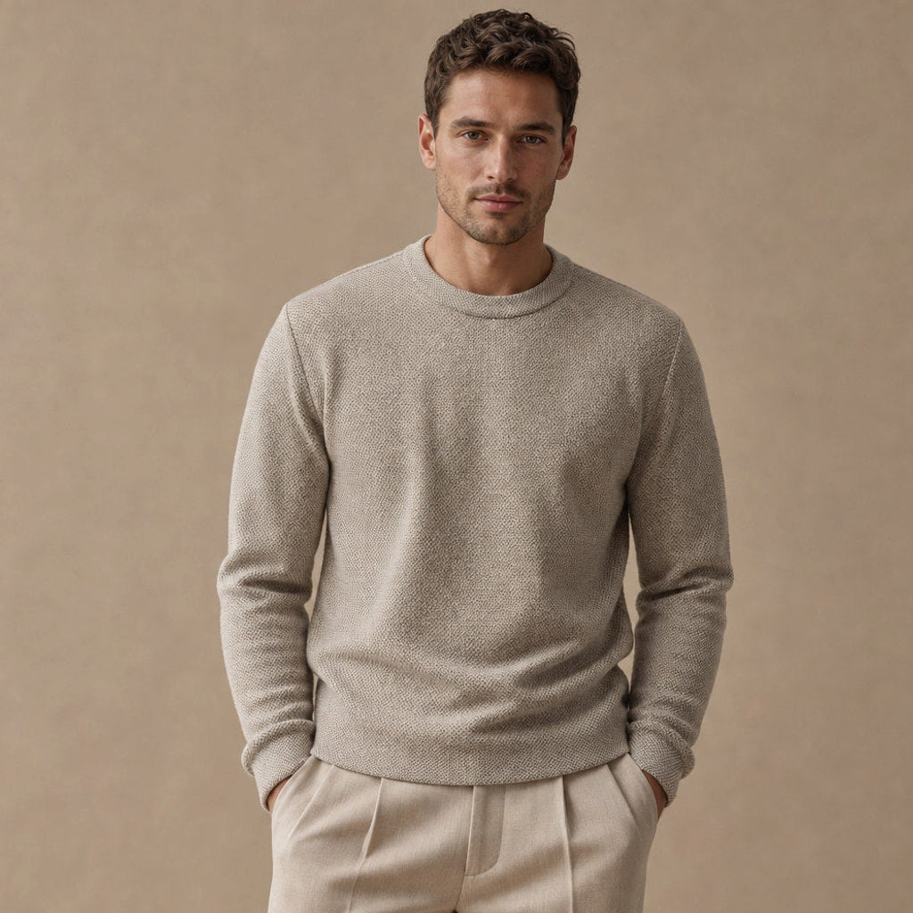 Vincenz | Wollpullover Birdseye-Strick Haferbeige – Produktfoto